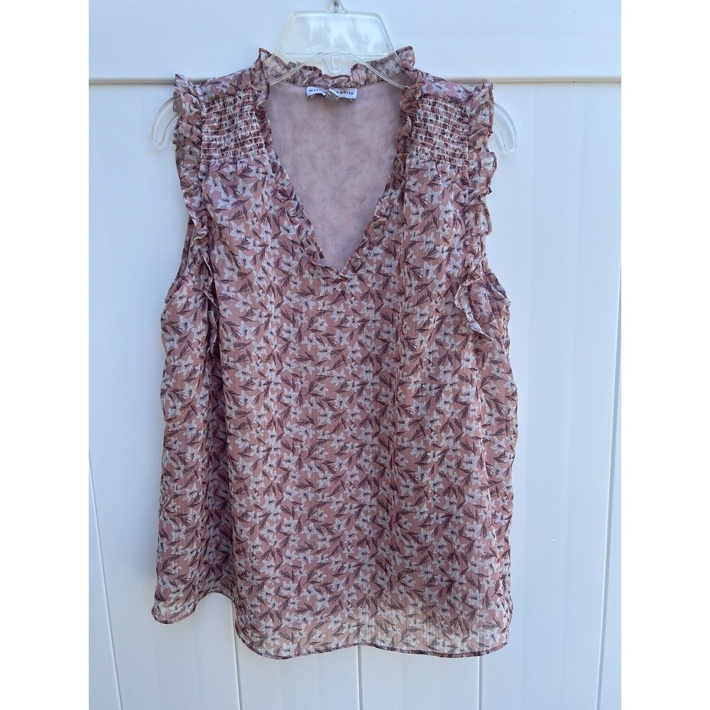 Maison D' Amelie Women's Top Size Small Sleeveless Pink Floral Feathers